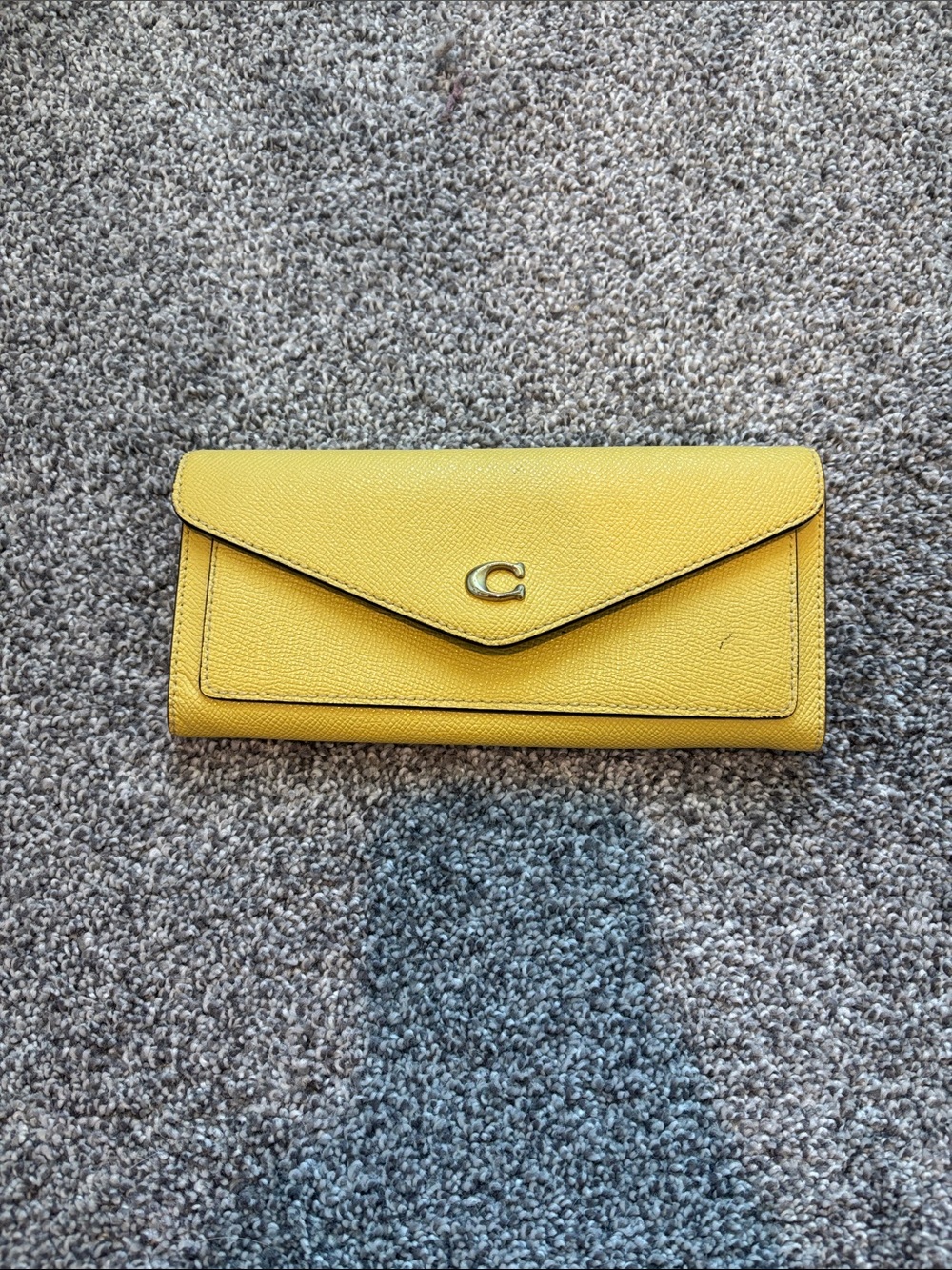 Coach Yellow Pebbled Leather Envelope Clutch Wallet with 'C' Logo